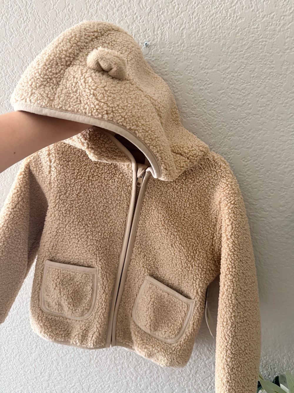 Kids Teddy Sherpa Hooded Jacket - Cream 2T